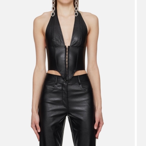 Miaou Mara Corset Black Faux Leather Crop - Picture 3 of 5